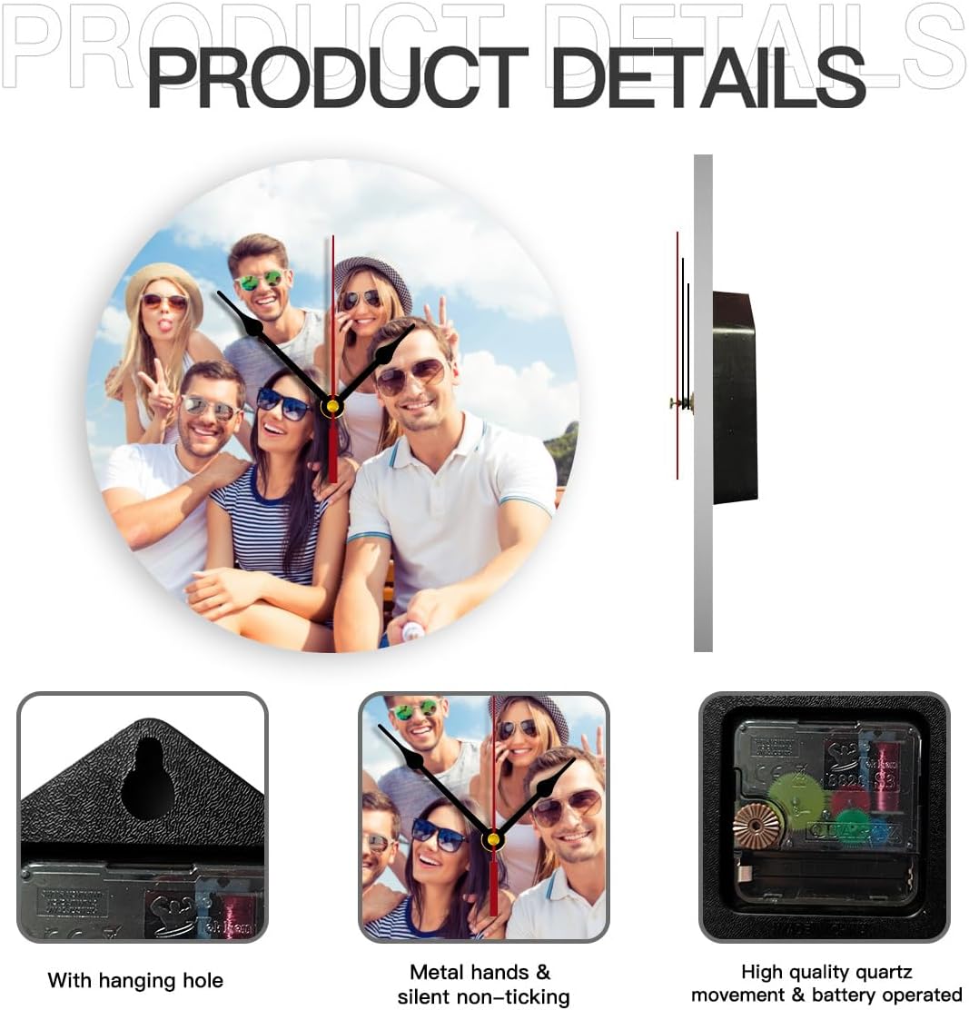 Generic Custom Clocks for Walls Personalized Clocks with Picture Customize Gifts for Kitchen Bathroom Home Family Friends Gifts, 12inch-30cm