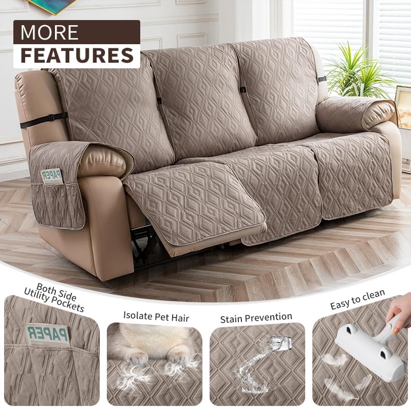 Genina Waterproof Couch Cover for Reclining Couch 3 Seater Non-Slip, Washable - Image 3