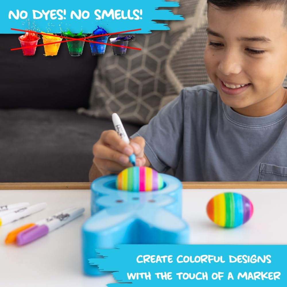 The Eggmazing Egg Decorator - Peeps Bunny - Arts and Craft Set Includes 6 Colorful Quick Drying, Non-Toxic Markers - Blue - Packaging May Vary