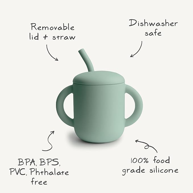 mushie 100% Silicone Training Cup & Straw for Toddlers | 6 Months+ (Dried Thyme)