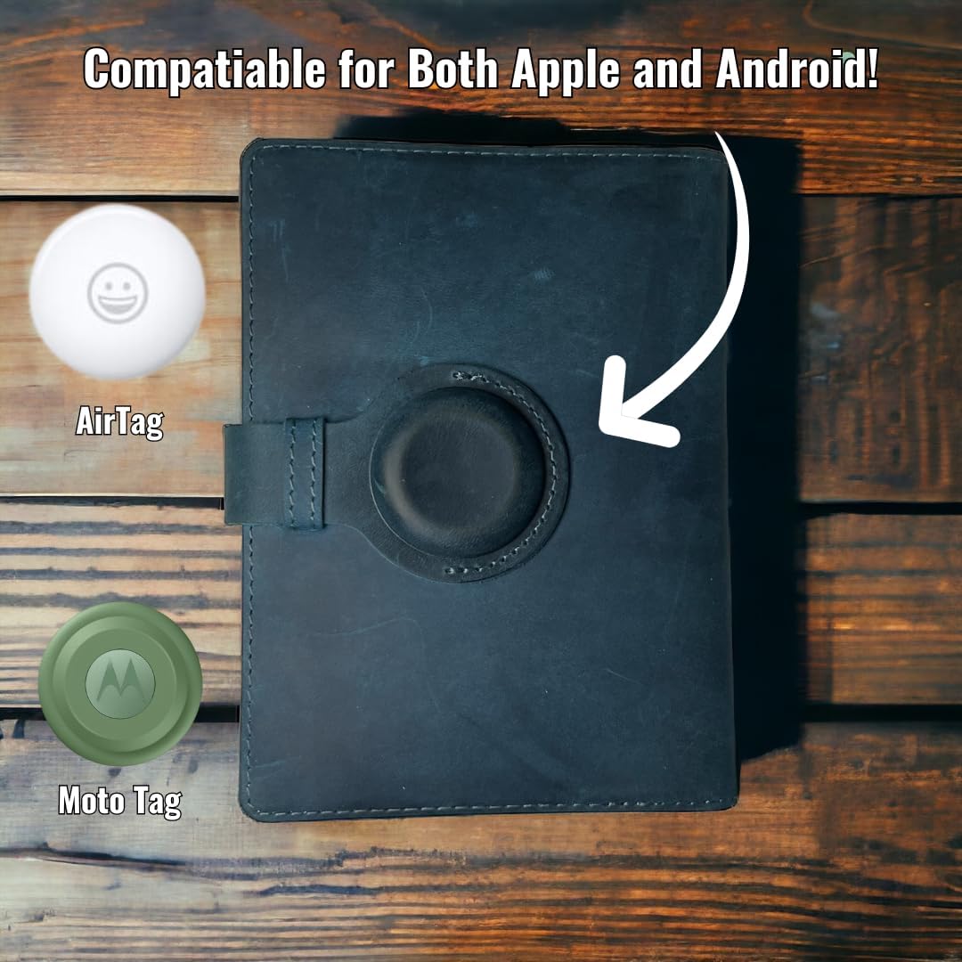 Genuine Leather AirTag and Moto Tag Passport Holder and Wallet for Men and Women RFID Blocking for Secure Traveling and Documentation Organizer (Blue)