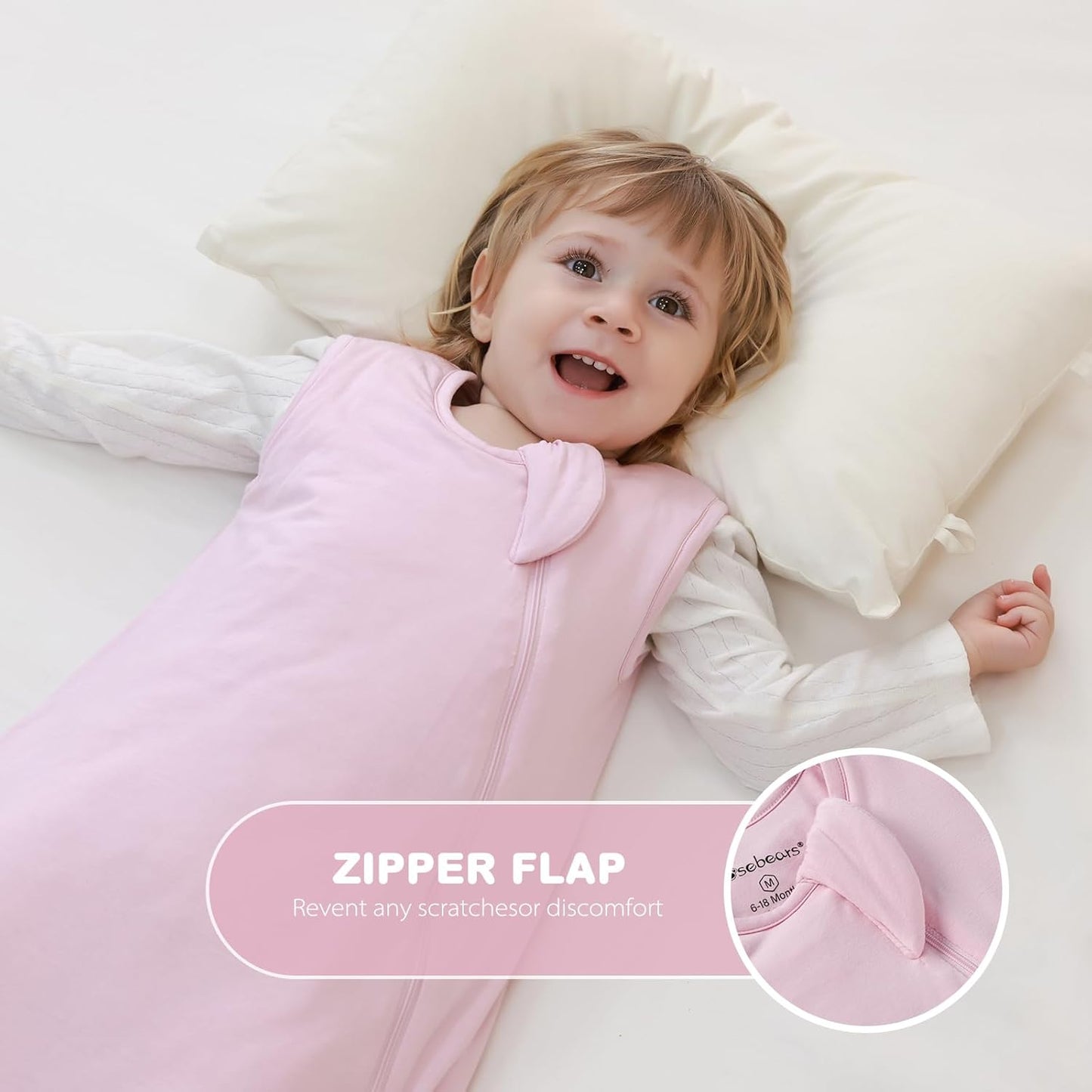 Mosebears Unisex Baby Sleep Sack 1.0 TOG, Supersoft Rayon Made from Bamboo Wearable Blanket with 2-Way Zipper (Blush,18-36 Months)