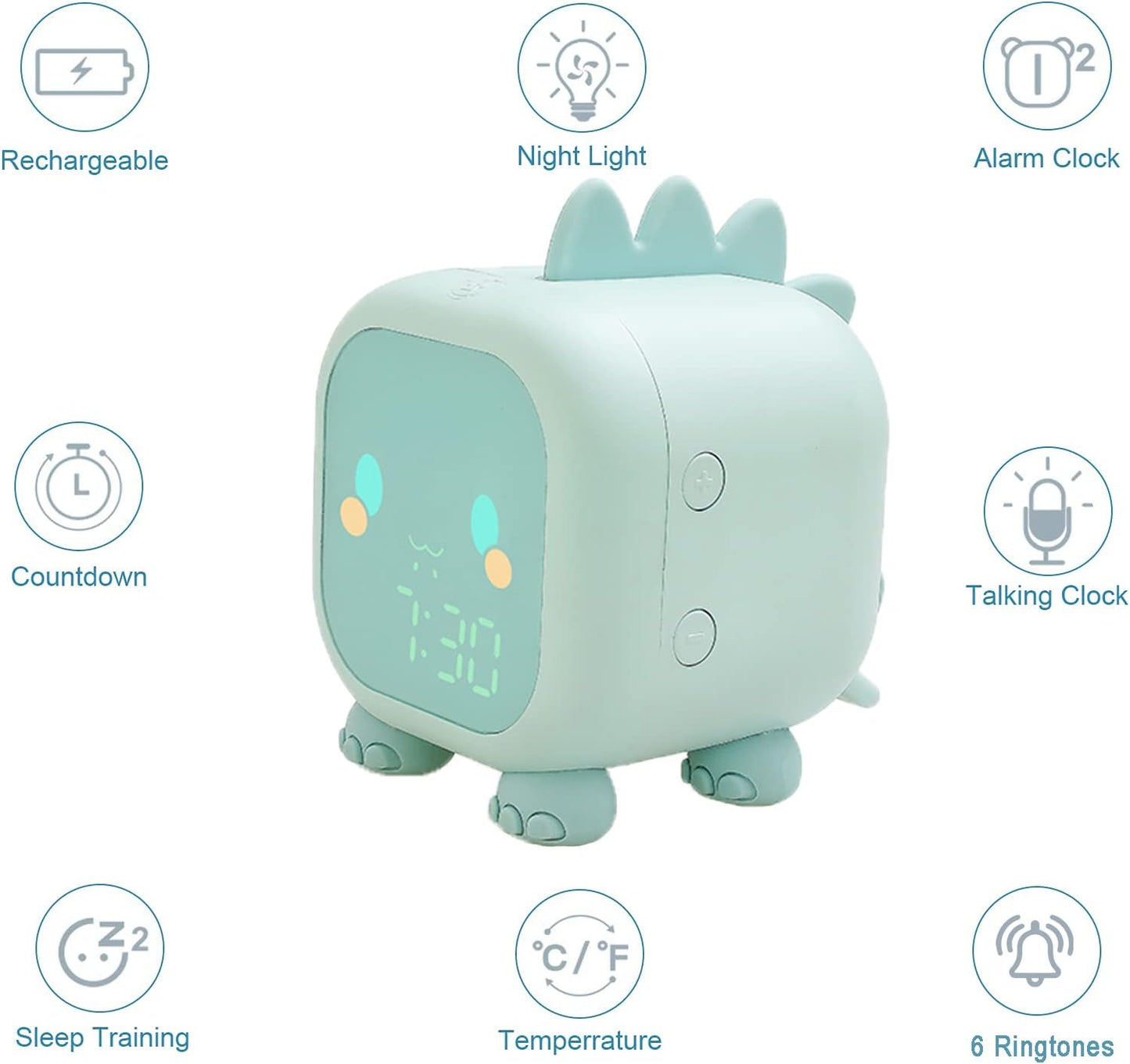 Kids Alarm Clock Girls Green Dinosaur Alarm Clocks with Night Light Bluetooth Digital Alarm Clock for Kids Girls Children