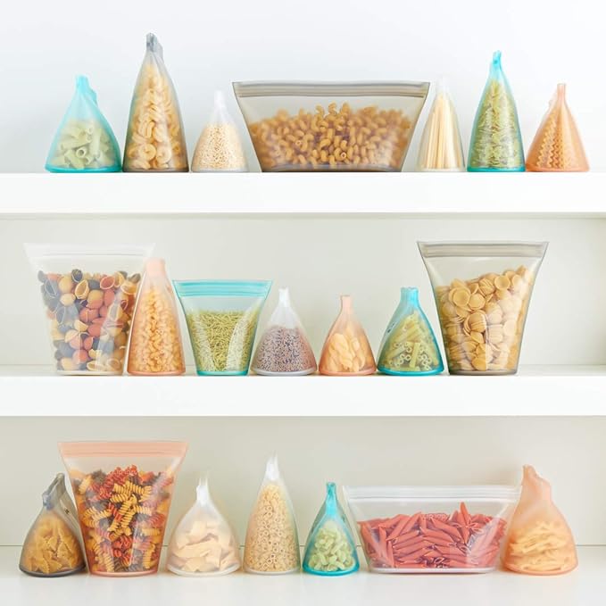 Zip Top Reusable Food Storage Bags | Medium Cup [Teal] | Silicone Meal Prep Container | Microwave, Dishwasher and Freezer Safe | Made in the USA