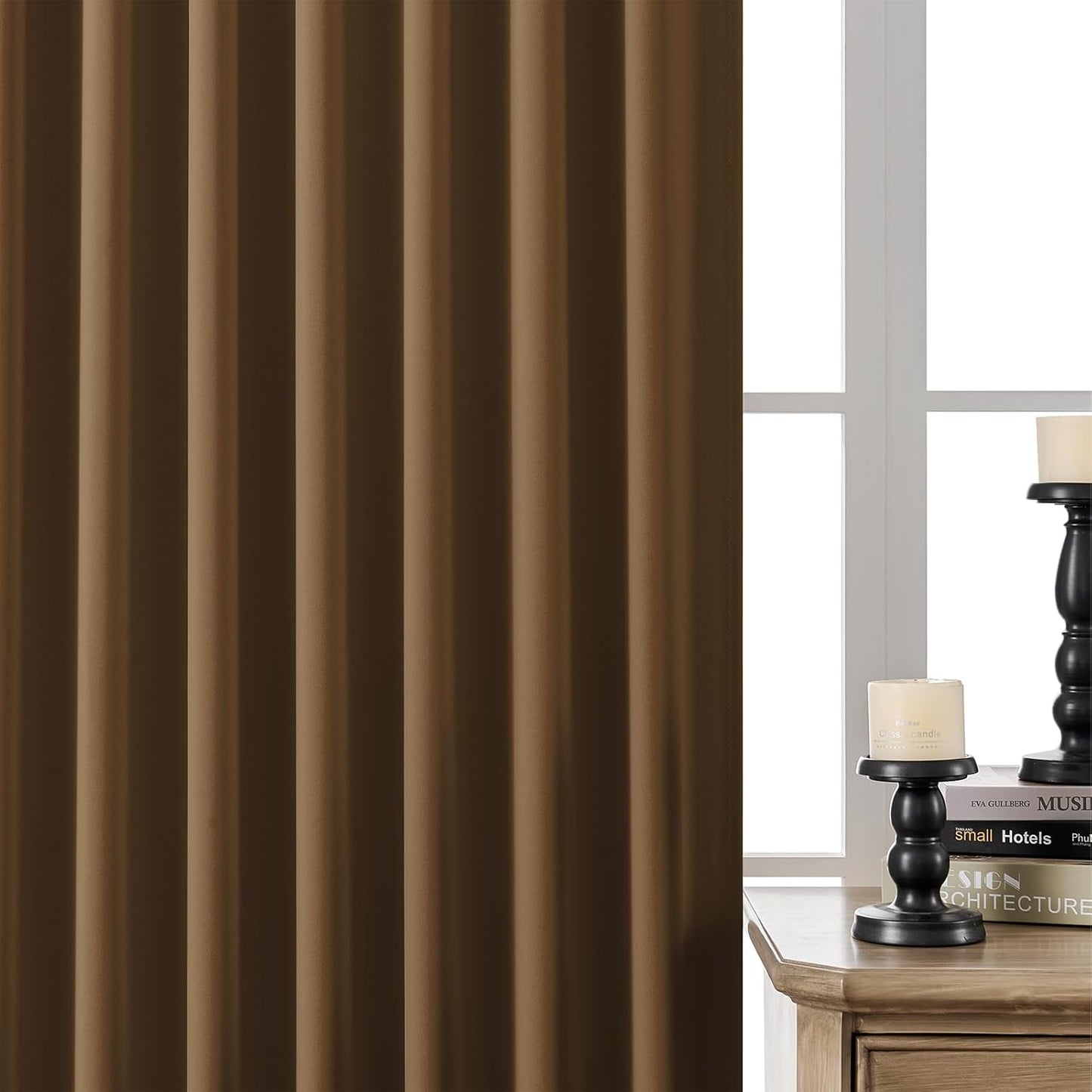 Joydeco Custom Blackout Curtains for Bedroom, 1 Panel Room Darkening Curtains & Drapes for Living Room Window Rod Pocket Back Tab (Custom Size,Brown)