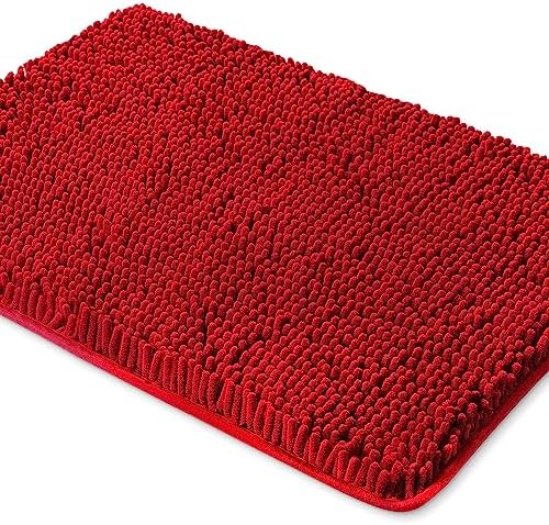 Yeaban Chenille Red Bathroom Rug 20"x32", Non-Slip Rubber Backing by Yeaban