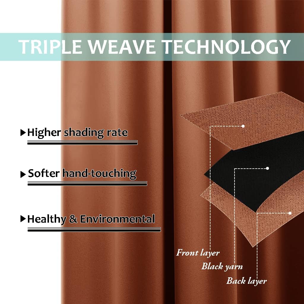 NICETOWN 100% Blackout Blinds, Set of 2, 46" x 102", Burnt Orange, Laundry Room Decor Window Treatment Curtains for Large Patio Sliding Door, Thermal Insulated Curtains for Bedroom
