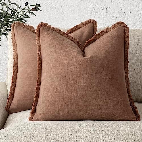Foindtower Decorative Linen Fringe Throw Pillow Covers 24×24 Inch by Foindtower