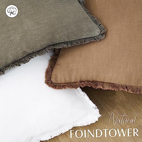 Foindtower Decorative Linen Fringe Throw Pillow Covers 26×26 Khaki Brown - Image 4