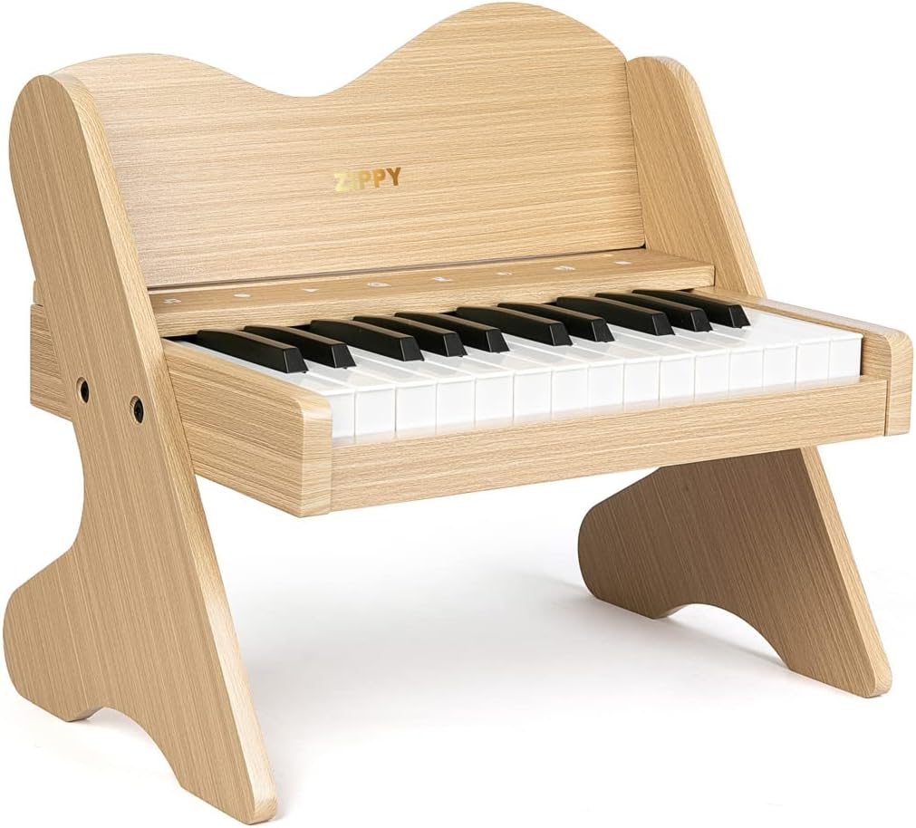 ZIPPY Kids Piano Keyboard, 25 Keys Digital Piano for Kids, Touch Sensitive Control Panel, Volume Adjustable, Mini Music Educational Instrument Toy, Wood Toy for Toddlers Girls Boys (Oak)