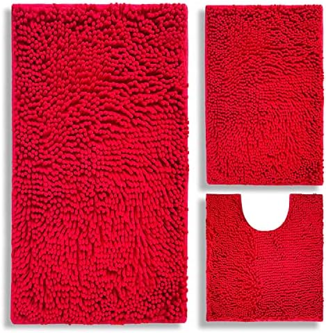 BOANKODU Bathroom Rugs Chenille 3-Piece Extra Soft and Absorbent Shag Bathroom by BOANKODU