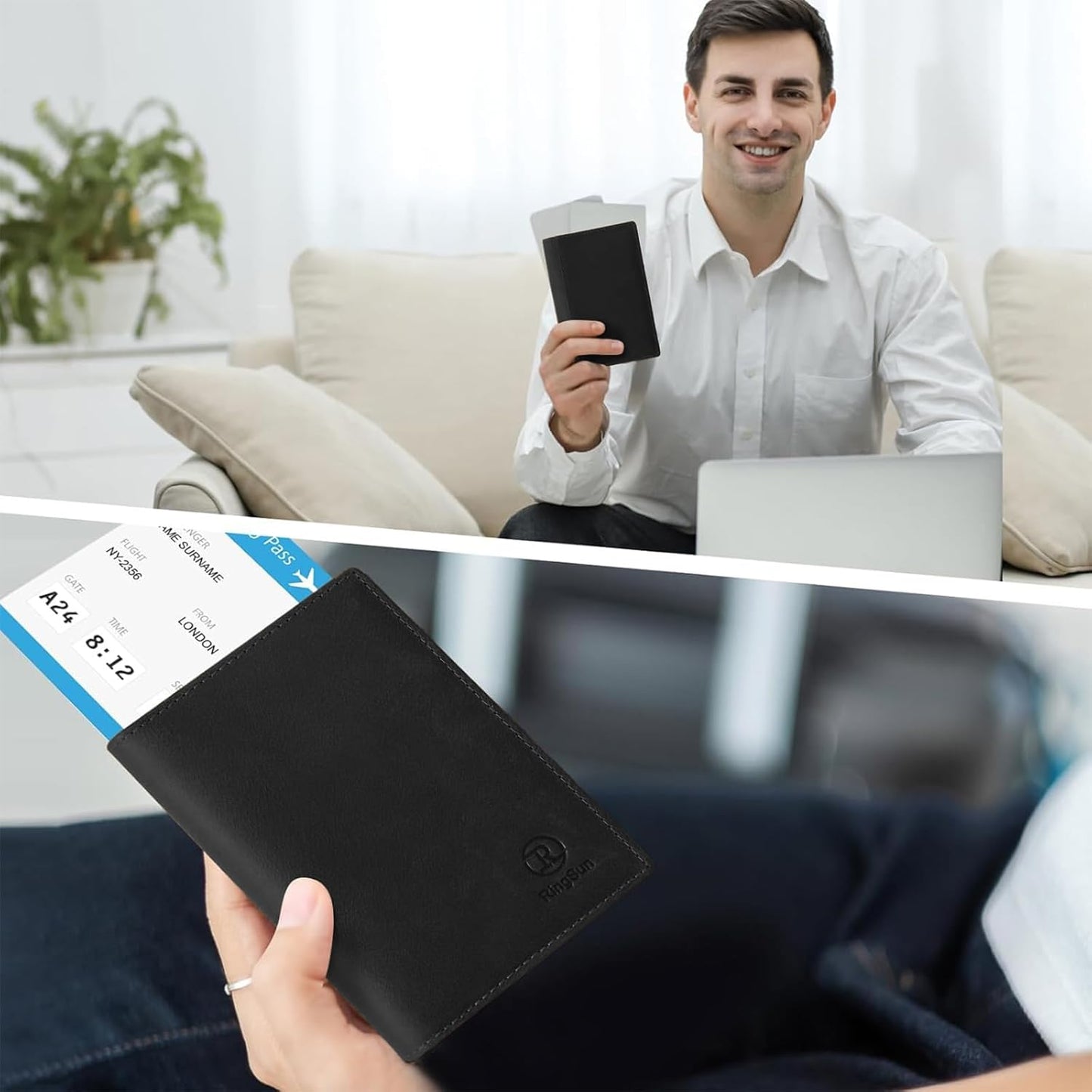 Ringsun Leather Passport Cover for Men Women, RFID Passport Wallet Case Travel Passport Holder for Family