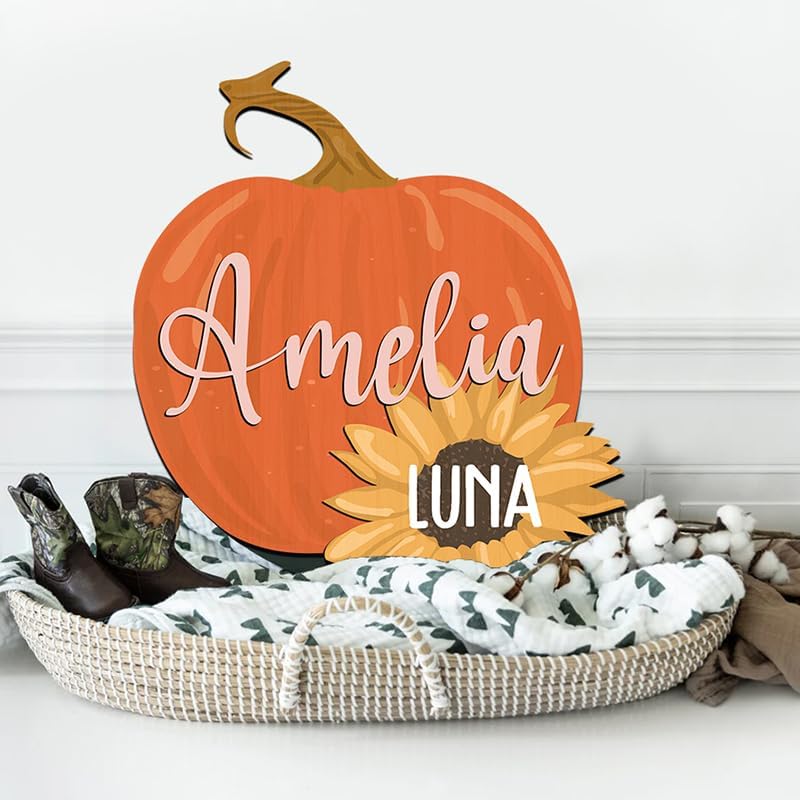 IZI POD Personalized Wooden Name Sign, Round 3D Nursery Name Sign, Pumpkin by IZI+POD