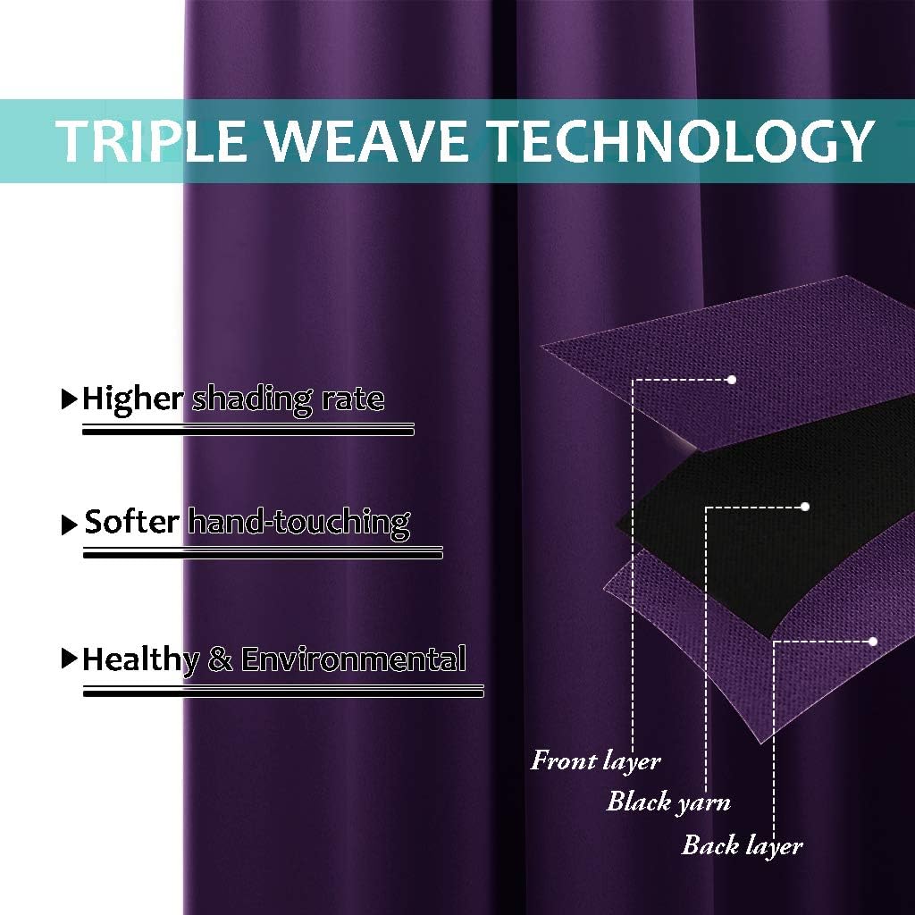 NICETOWN Room Warming Blackout Curtains 80 inches Long, Royal Purple, 2 Pieces, 42" Wide Each Panel, Full Light Blocking Drapes with Black Liner for Nursery, Thermal Insulated Drapes for Hall, Villa