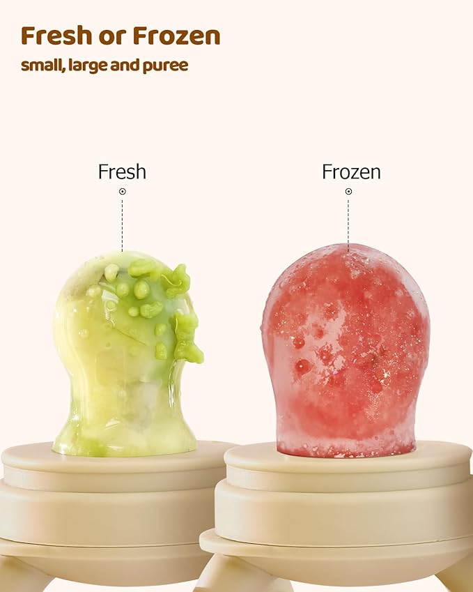 2 Packs Baby Fruit Feeder & Freezer Nibble Tray Combo, Push Pop Baby Food Feeder to Safely Introduce New Foods, Fresh & Frozen Food Silicone Feeder, 100% Food Grade, BPA Free (Caramel & Blue)