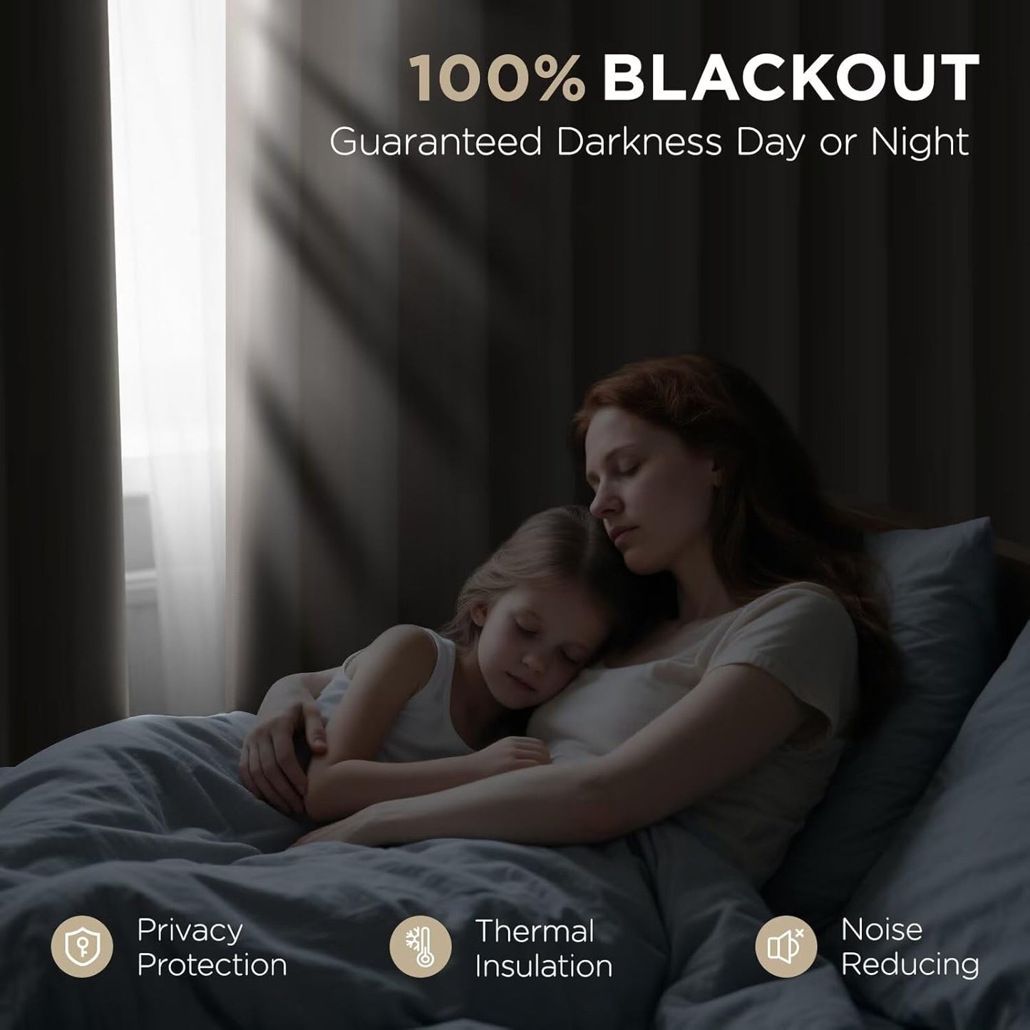 Joydeco 90 Inch Blackout Curtains for Bedroom, Thermal Insulated Black Out Curtains 2 Panels Set, Room Darkening Drapes for Living Room Window Rod Pocket Back Tab (W52 x L90 Inch, Light Beige)