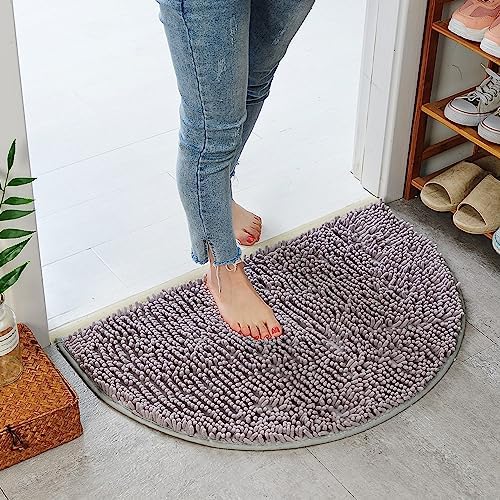 Half Round Bath Mat Grey Bathroom Rugs Semicircle Chenille Bath Rugs Water by Eanpet