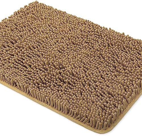 Yeaban Chenille Tan Bathroom Rug 24"x36", Non-Slip Rubber Backing by Yeaban