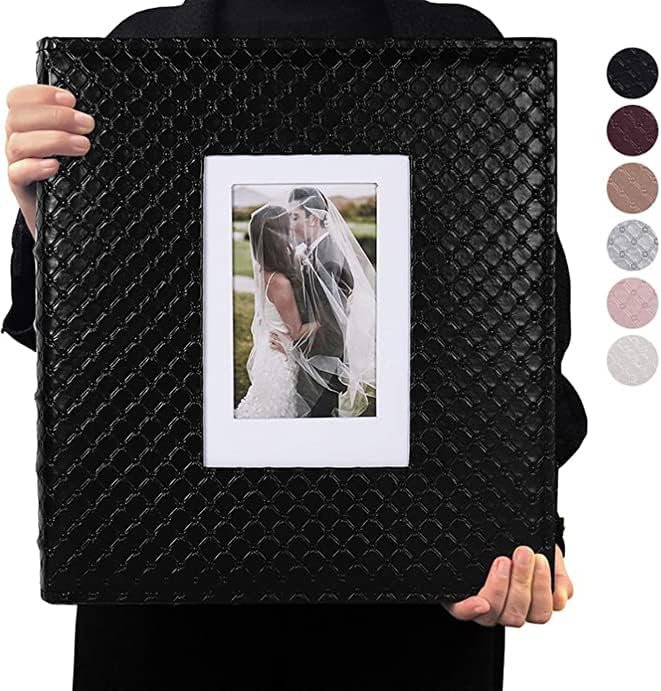 RECUTMS Photo Album for 4x6 Pictures 600 Pockets Black Inner Page Button Grain Leather Cover of Large Capacity Pictures Album Book Birthday Christmas Wedding Anniversary Memory (Black)