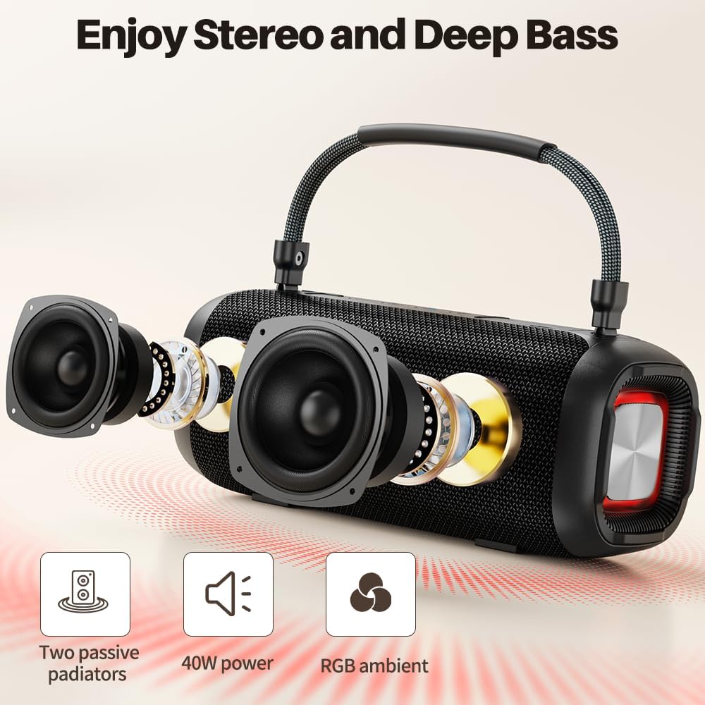 Portable Karaoke Machine, Bluetooth Speaker with Microphone, Three Echo Levels, Indoor and Outdoor Modes, IPX6, BT 5.3, Supports AUX, TF, USB