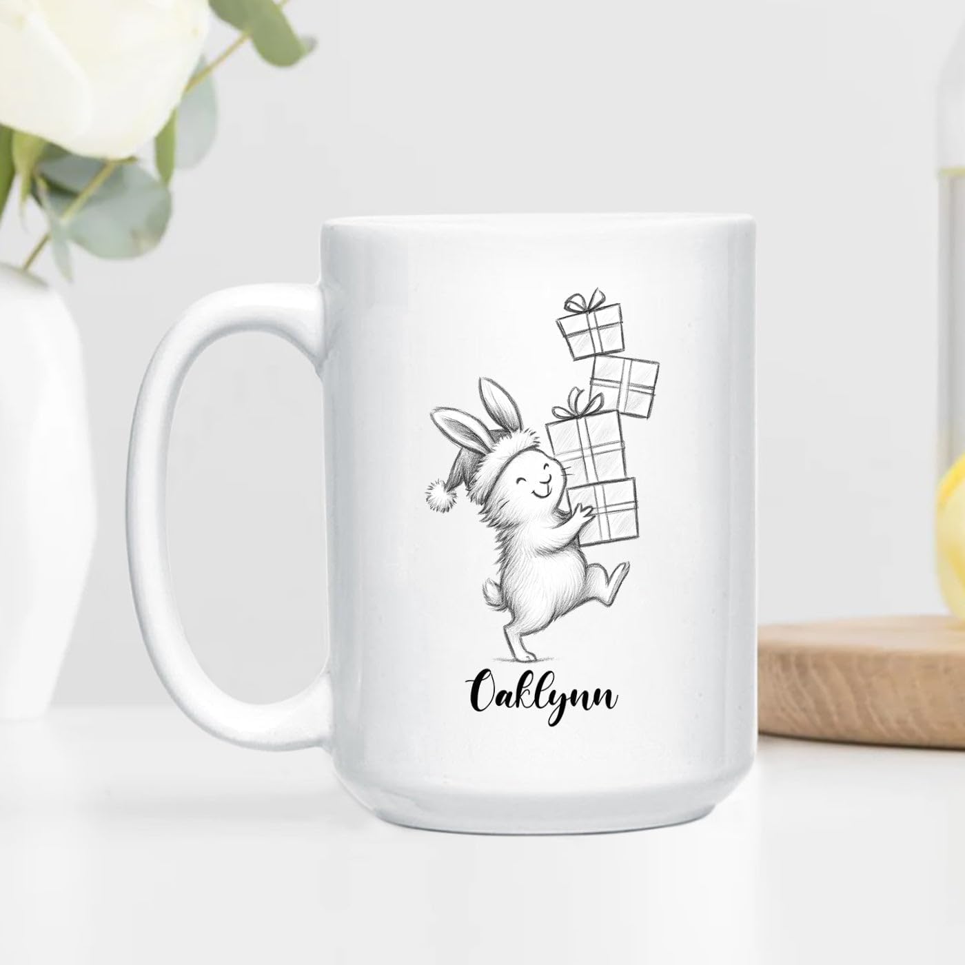 Rabbit Animal Coffee Cup Gift For Men Women Kids Children, Personalized Rabbit Lover Accent Teacup, Cute Rabbits White Coffee Mug 11 Oz 15 Oz, Custom Name Animal Rabbits Travel Mug Gift For Birthday