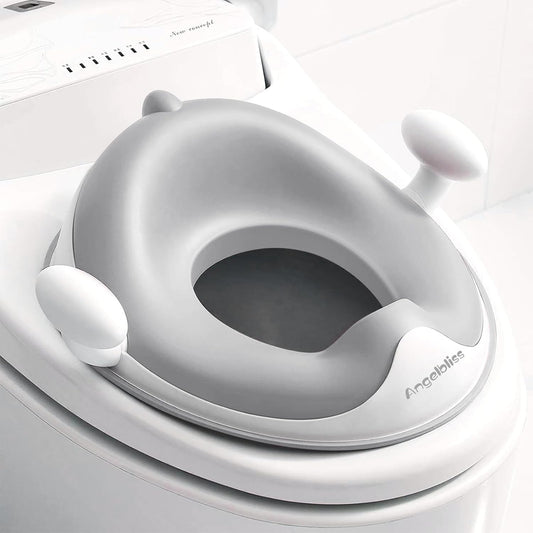 ANGELBLISS Baby Potty Training Toilet Seat with Soft Cushion Handles, Haute Collection, Double Anti-Slip Design and Splash Guard for Boys and Girls (Grey)