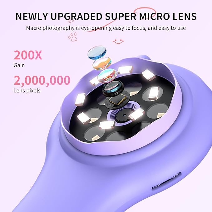2Pcs Purple Kids Microscope-200X Fixed Focus Miniscope Portable Handheld Pocket Microscope -Science Toy for Toddlers, Christmas Birthday Gifts for Age 5 6 7 8 9 10 11 12 Girls Boys