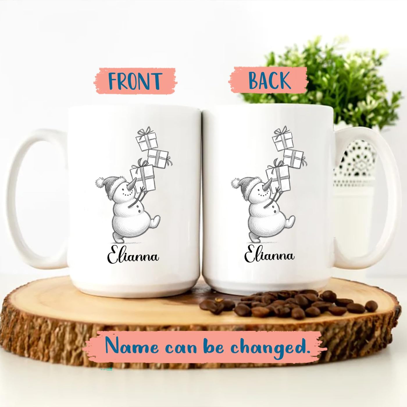 Customized Snowman White Coffee Cups Gift For Daughter Son Kids, Unique Snowman Accent Coffee Mug 11 15 Oz, Personalized Name Snowmen Ceramic Teacup Gift For Boyfriend Girlfriend Birthday Christmas