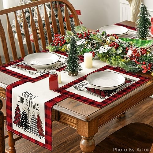 Artoid Mode Red and Black Buffalo Plaid Christmas Trees Placemats Set of 4 - Image 5