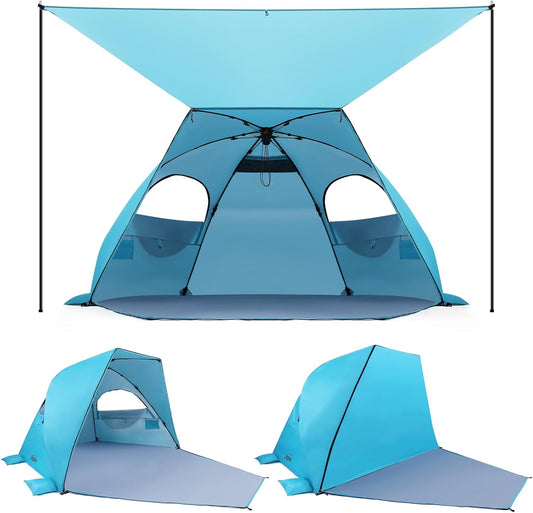 Elegear Beach Tent with Canopy, 1-Second Setup Pop Up Sun Shelter Shade, UPF 50+ UV Protection Silver-Coated Lightweight Portable Beach Cabana