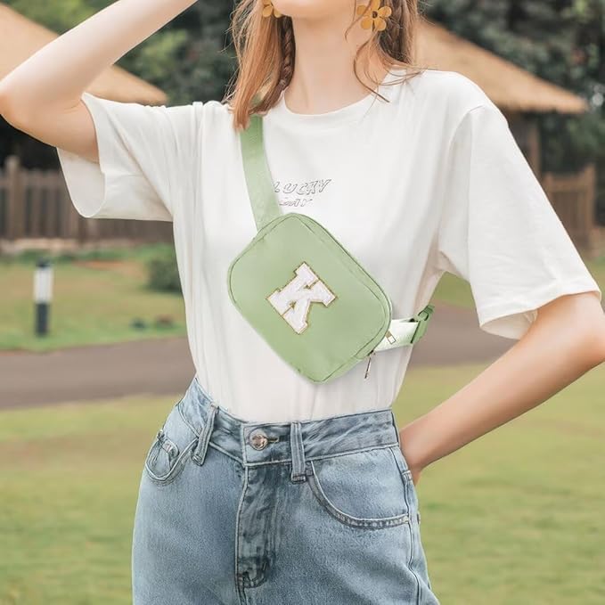YOOLIFE Initial Belt Bag - Crossbody Bags Women - Fanny Packs for Women Cross Body Bag Green Small Waist Packs Travel Everywhere Belt Bag Monogram Crossbody Bag M