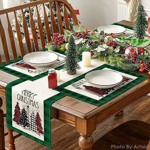 Artoid Mode Waterclor Green Buffalo Plaid Christmas Trees Placemats Set of 6 - Image 5