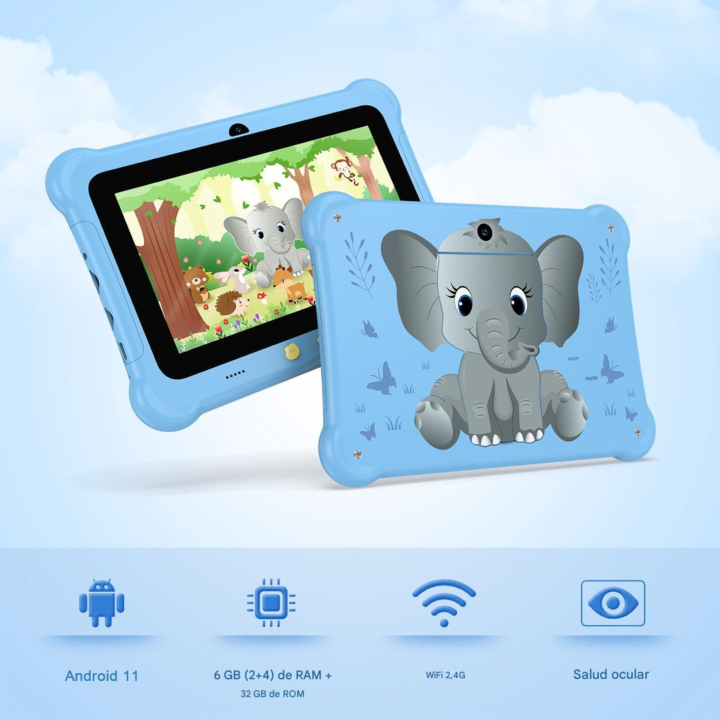 Kids Tablet 7 inch Android Tablets, 6GB RAM 32GB ROM (TF Expansion 512GB) WiFi Tablet Supports SIM Card, Shockproof Case, Dual Camera, Parental Control, Kids App PreInstalled, Great Gift for Children