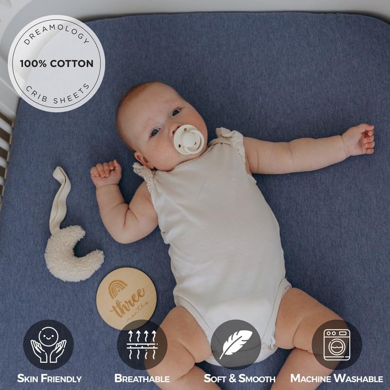 Dreamology Mini Crib Sheets for Boys, 100% Cotton Crib Sheets, 2 Pack - Image 2