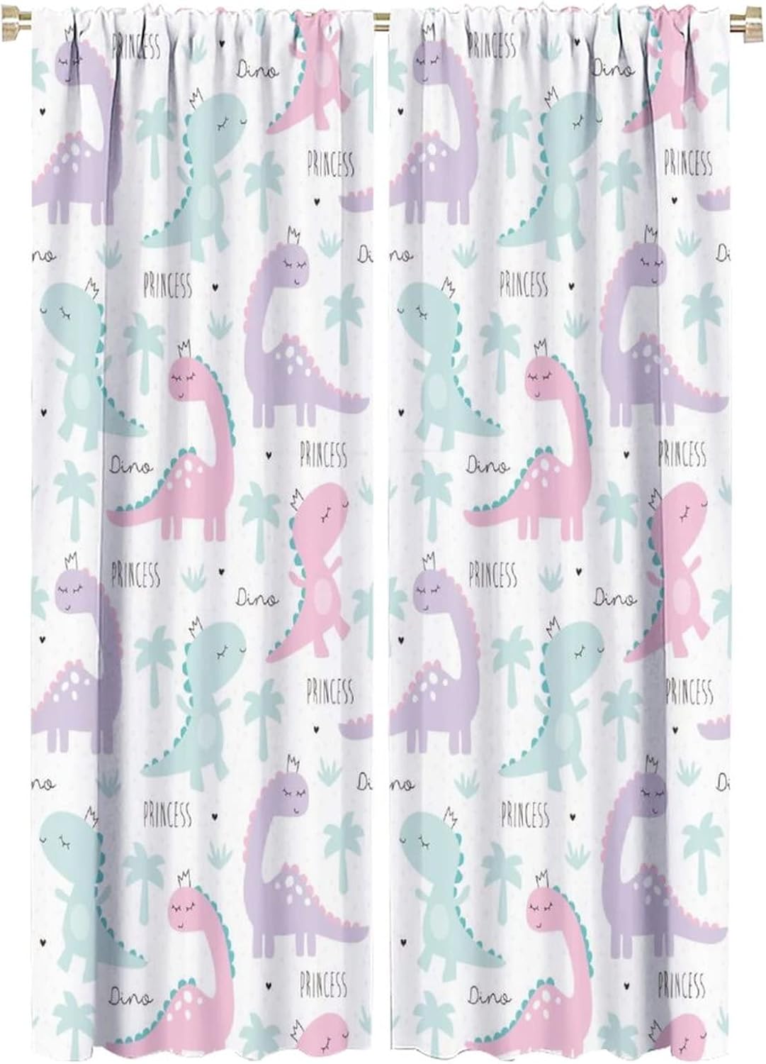 Kids Dinosaur Curtains for Boys Girls Bedroom Decor Cartoon Dino Colorful Cute Funny Animal Wildlife Printed Blackout Rod Pocket Window Drapes for Baby Nursery Playroom W21xL63in 2 Panels