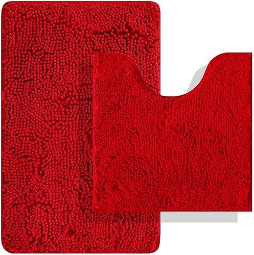 BOANKODU Red Bathroom Rugs Sets 2 Piece, Absorbent Bath Mat by BOANKODU