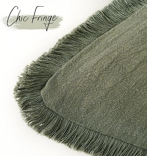 Foindtower Decorative Linen Fringe Throw Pillow Covers 22×22 Olive Green - Image 3