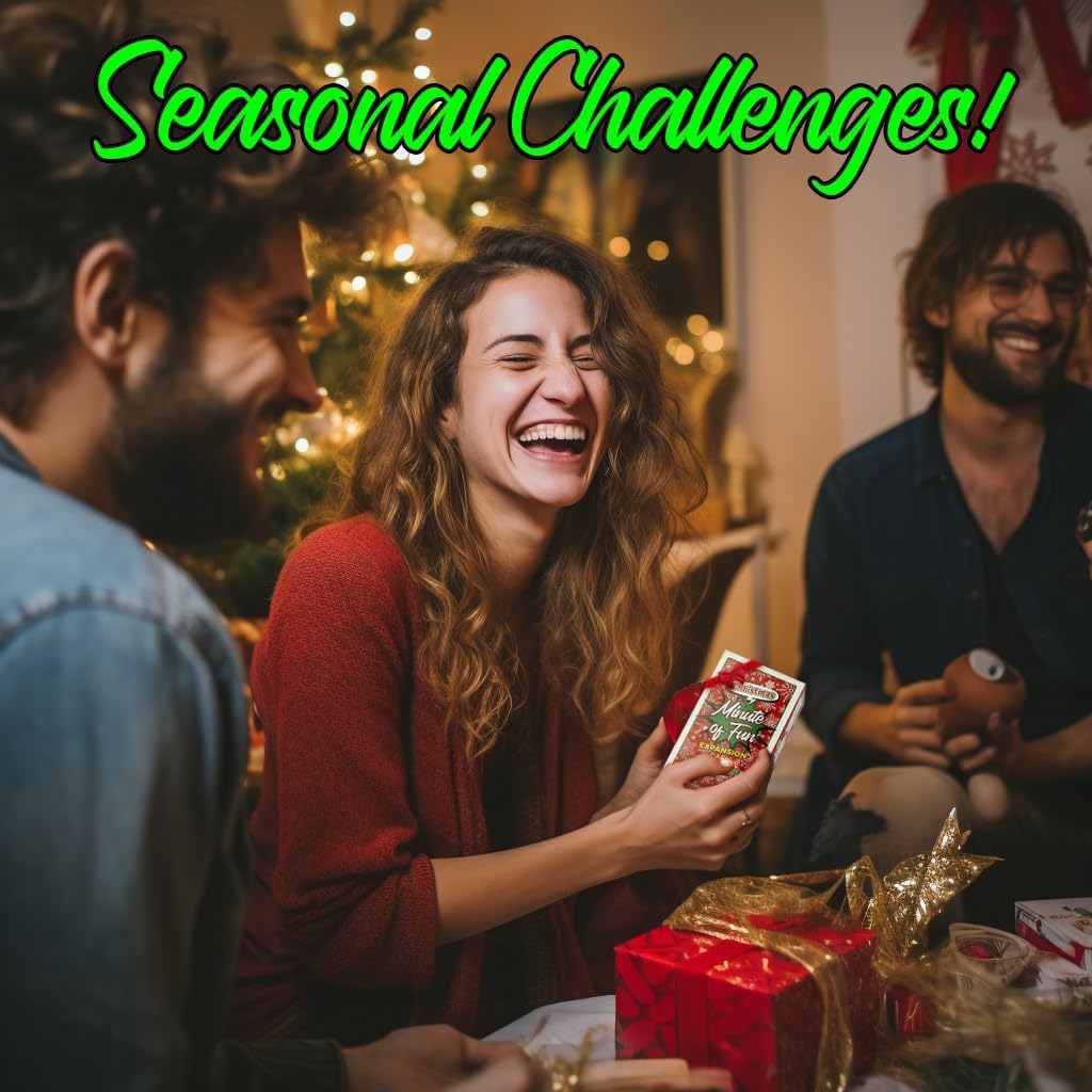 Funwares Minute of Fun Game - Minute to Win It Games for Kids, Adults, Teens, Families, Game Night, Gift for Home, Birthdays, or Travel. 2-12 Players! Xmas Edition - 218 Challenges