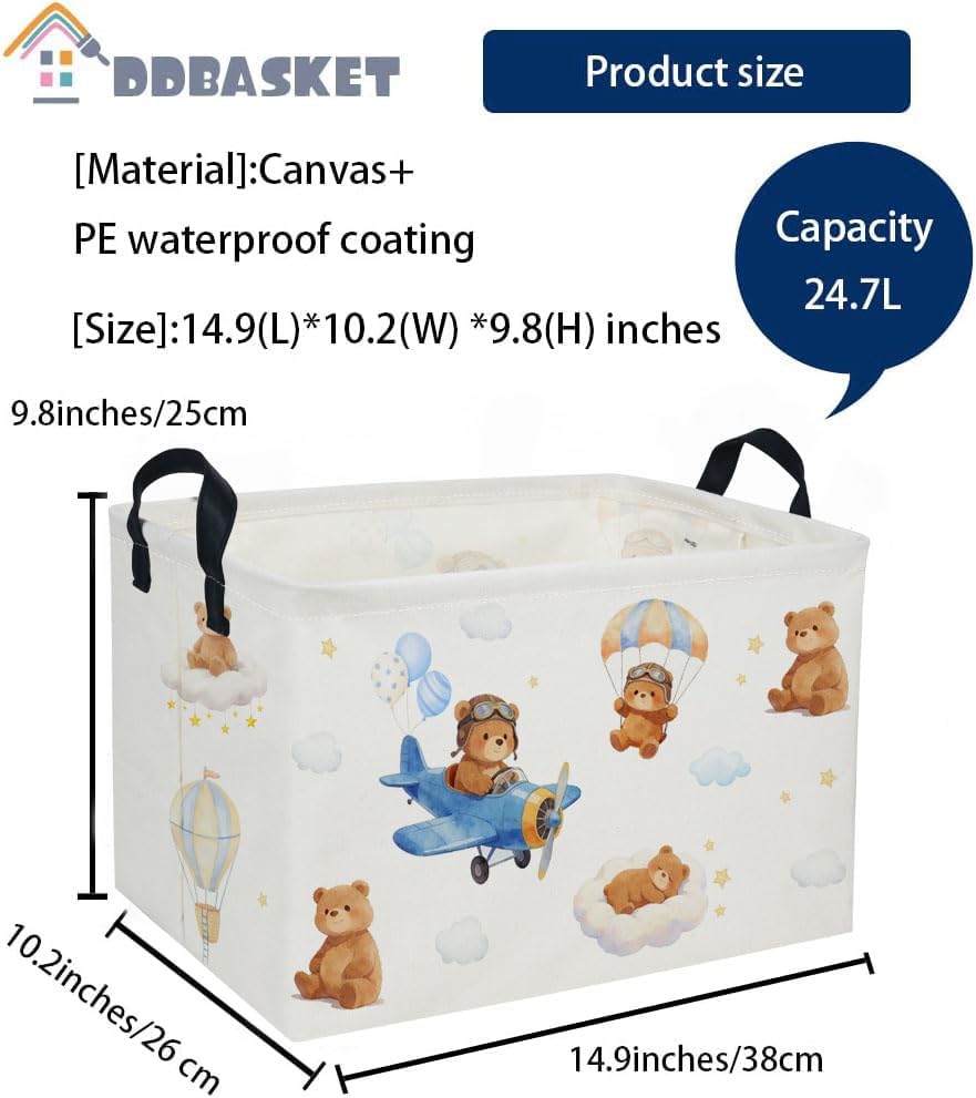 Rectangle Kids Baskets Bear Basket Cute Storage Bin Organizer Boys Box - Image 2