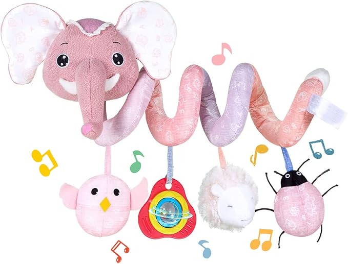 Koty Newborn Car Seat Toys, Stroller Toys for Babyies 0-6 Months,Infant Activity Spiral Plush Toys Hanging - Carseat Stroller Crib with Musical Rattle Toy for Boys Girls 0 3 6 9 Months