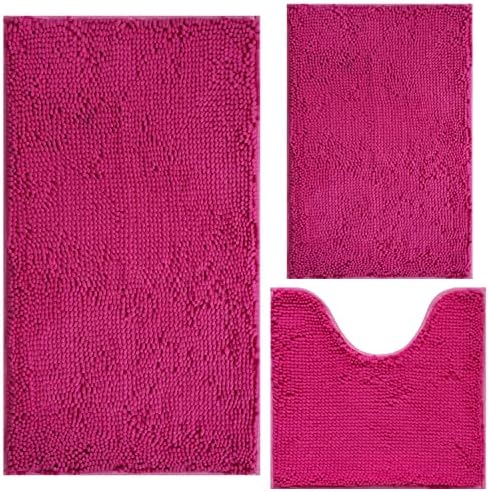 Bathroom Rugs Chenille 3-Piece Extra Soft and Absorbent Shag Bathroom Rugs by BOANKODU