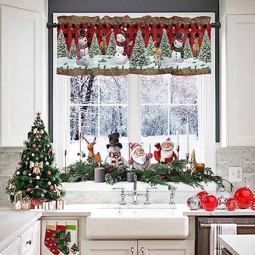 Christmas Snowman Valance Kitchen Curtains by VandarllinHomeKitchenDecor