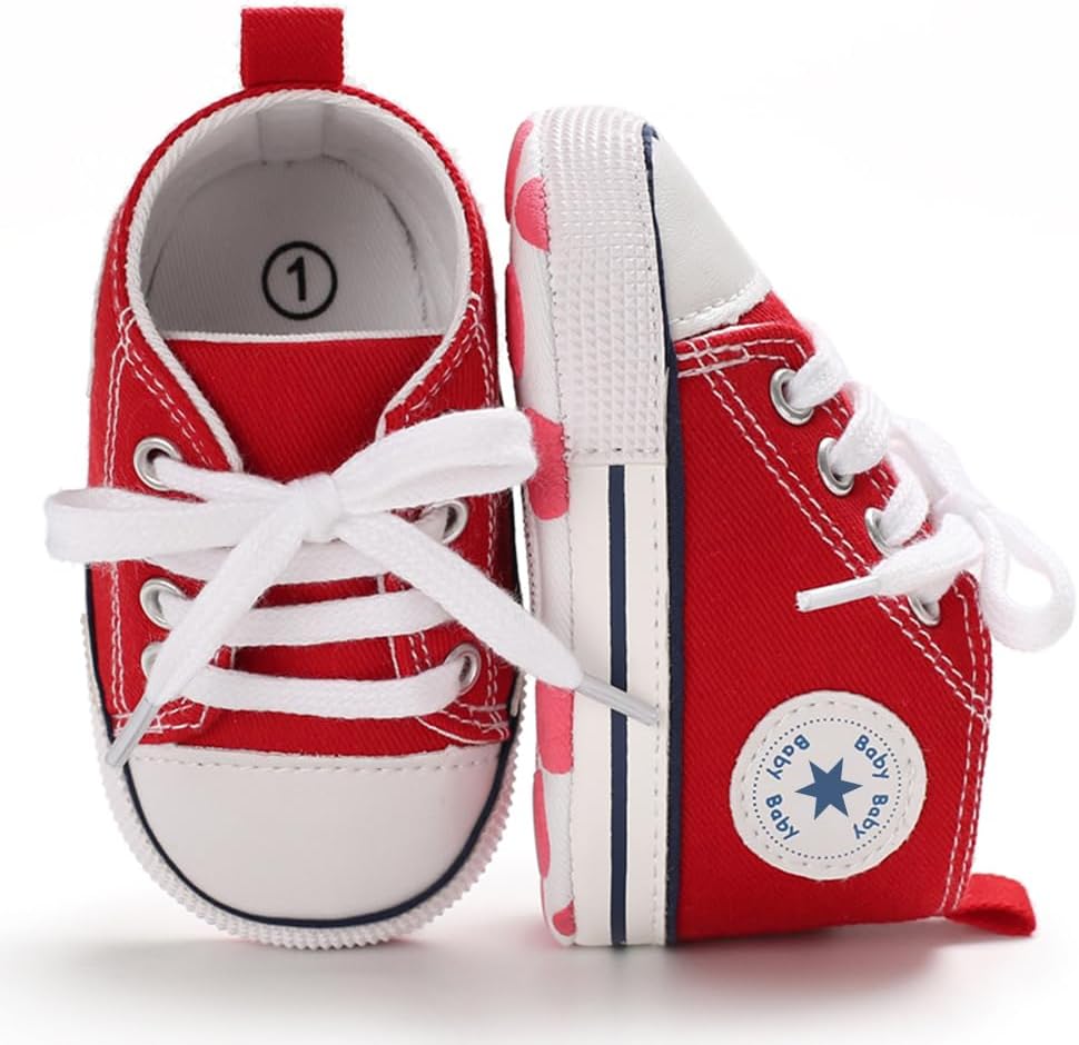 Unisex Baby Girls Boys Canvas High-top Shoes, Newborn Infant Anti-Slip Soft Sole Frist Walking Breathable Sneakers