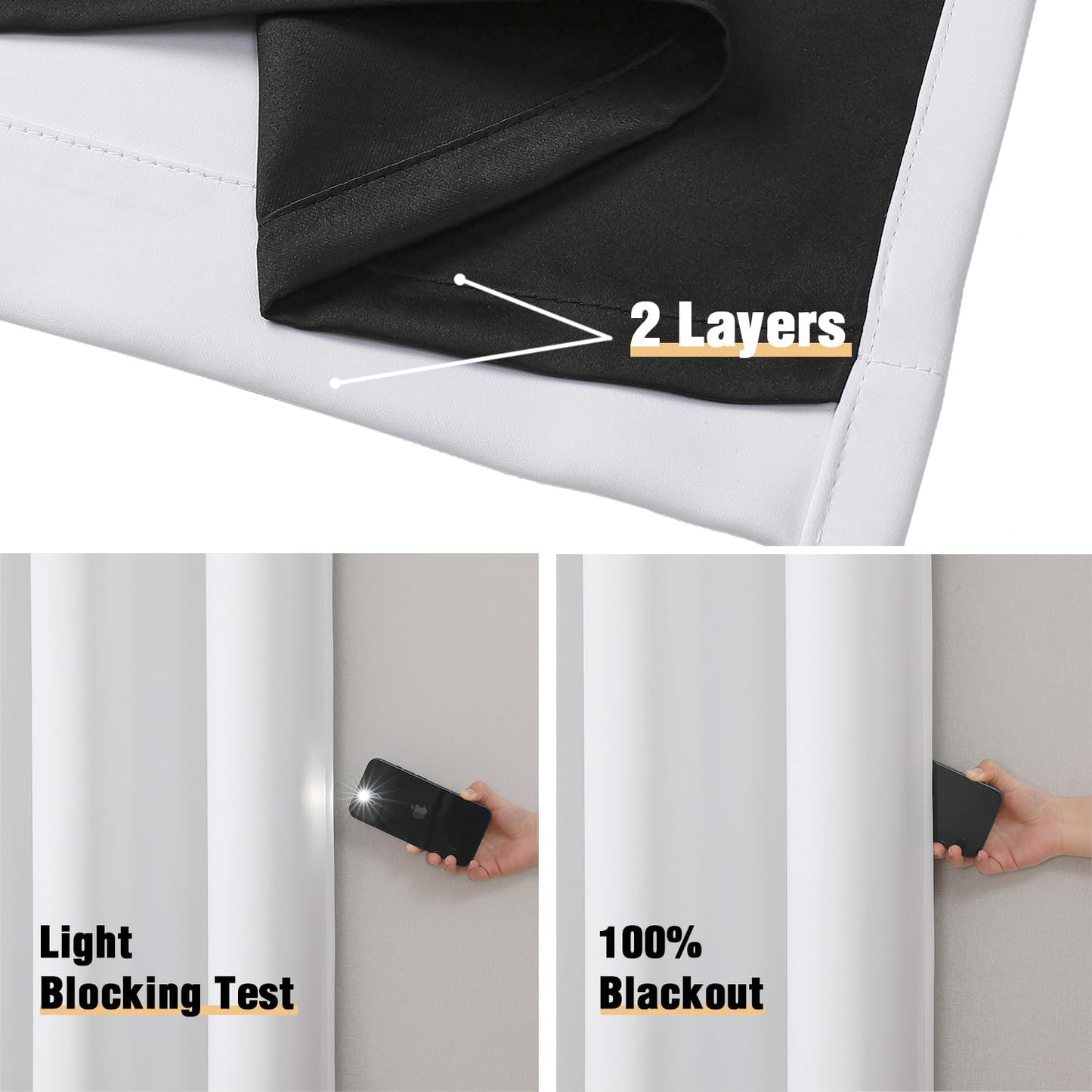 ChrisDowa White 100% Blackout Curtains for Bedroom with Black Liner, 2 Thick Layers Total Blackout Thermal Insulated Grommet Window Curtains 2 Panels Set (Pure White, 42 x 84 Inch)
