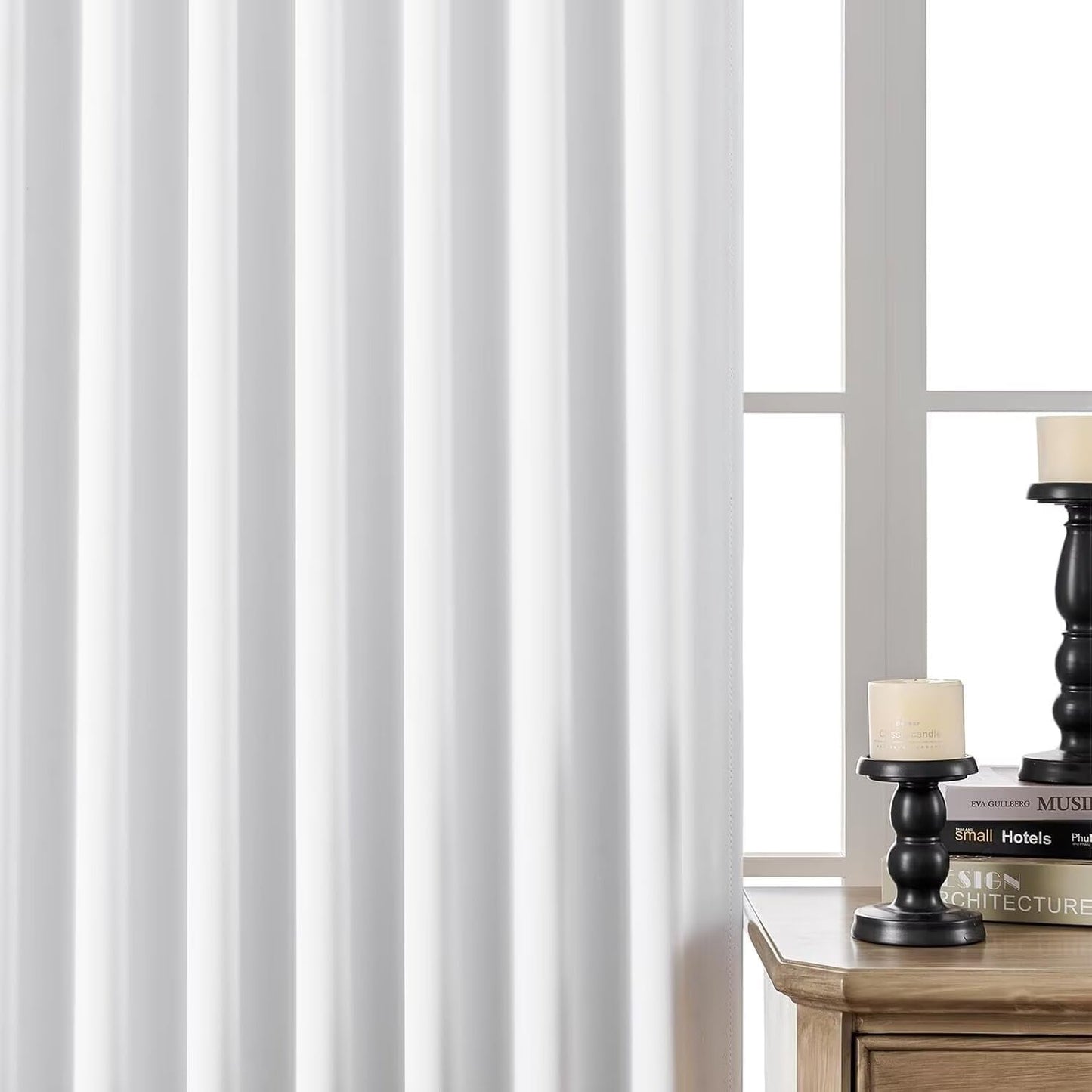 Joydeco 90 Inch 60% Blackout White Curtains 2 Panels, Elegant Semi Sheer Curtains for Bedroom, Thermal Insulated Black Out Drapes for Living Room, Rod Pocket Back Tab Drapes(W52 x L90 Inch,Pure White)