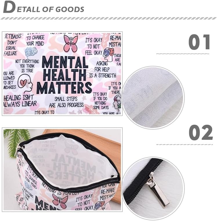 Positive Mental Health Makeup Bags Inspirational Encouragement Travel Cosmetic - Image 3