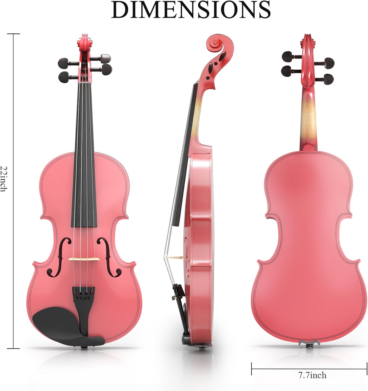 3/4 Violin Kit, Beginner Violin for Kids, Students, Complete Kids Violins Set with Case, Bow, Rosin, Ideal for Kids Violinss Beginner Ages 9-12, Rose Pink