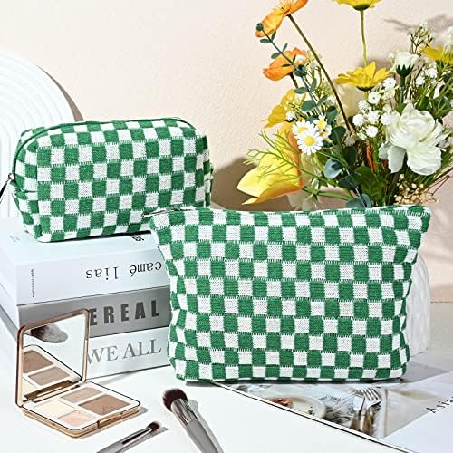 SOIDRAM 2 Pieces Makeup Bag Large Checkered Cosmetic Bag Capacity Canvas Mix - Image 2