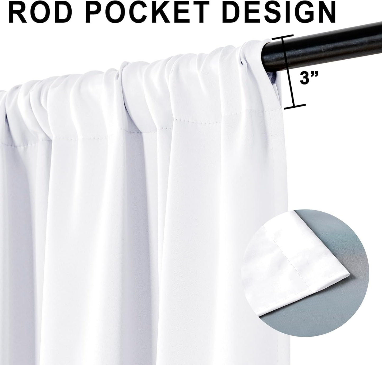 XWZO White 100% Blackout Curtains with Tiebacks- 2 Thick Layers Completely Shaded Rod Pocket Window Treatment Thermal Insulated Lined Drapes for Bedroom/Laundry, White, W42 x L45, Set of 2 Panels