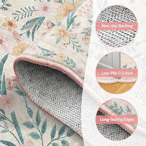 Scalloped Door Mat 2x3 Small Pink Floral Washable Entryway Rug - Image 5